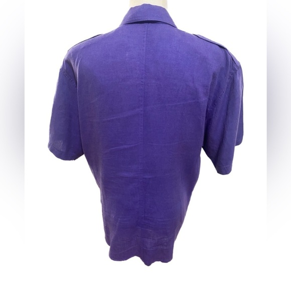 80s PURPLE LINEN BLEND OUTBACK RED SAFARI PADDED SHOULDER SHIRT EC SZ M - Picture 2 of 4